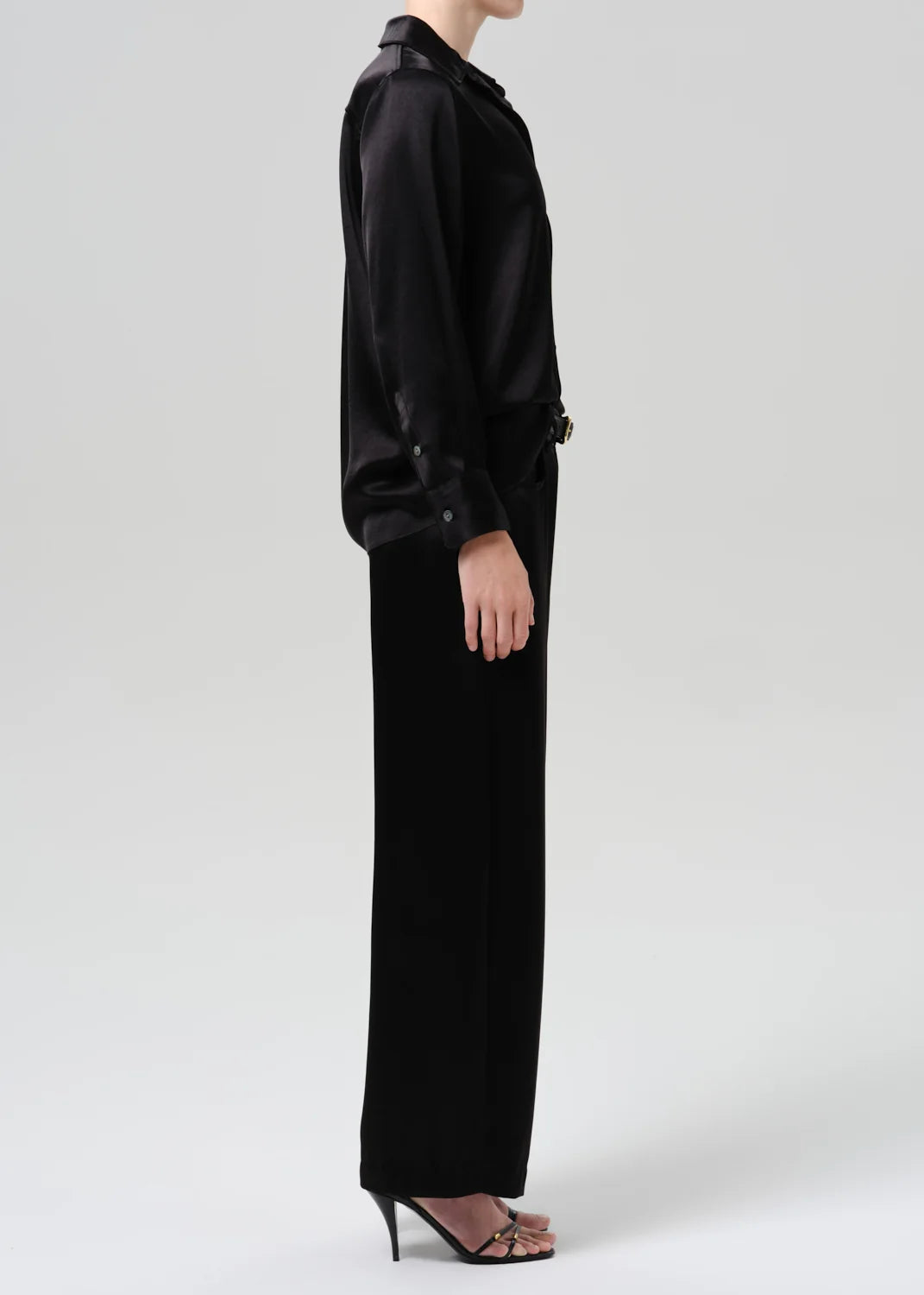 Brynn Japanese Hammered Satin Trouser in Black