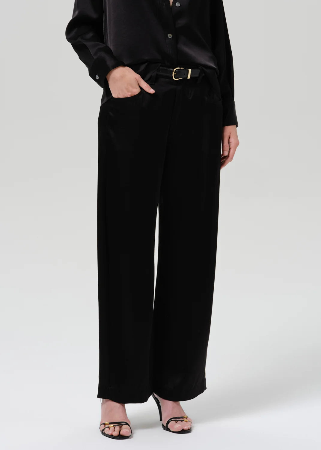 Brynn Japanese Hammered Satin Trouser in Black