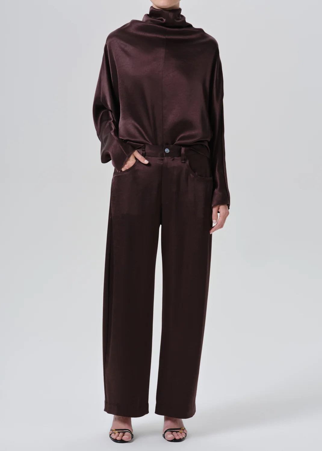 Brynn Japanese Hammered Satin Trouser in Espresso