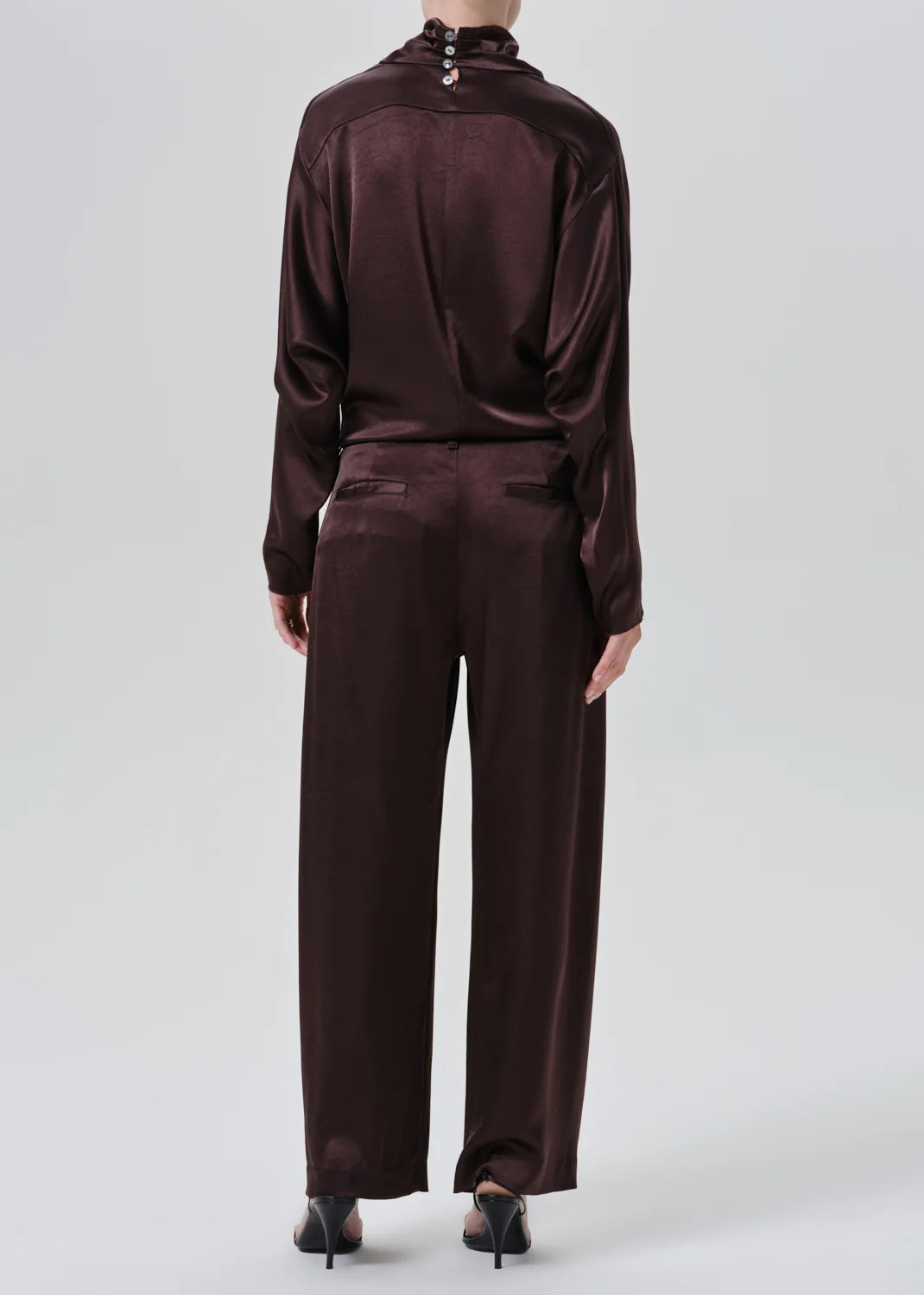 Brynn Japanese Hammered Satin Trouser in Espresso