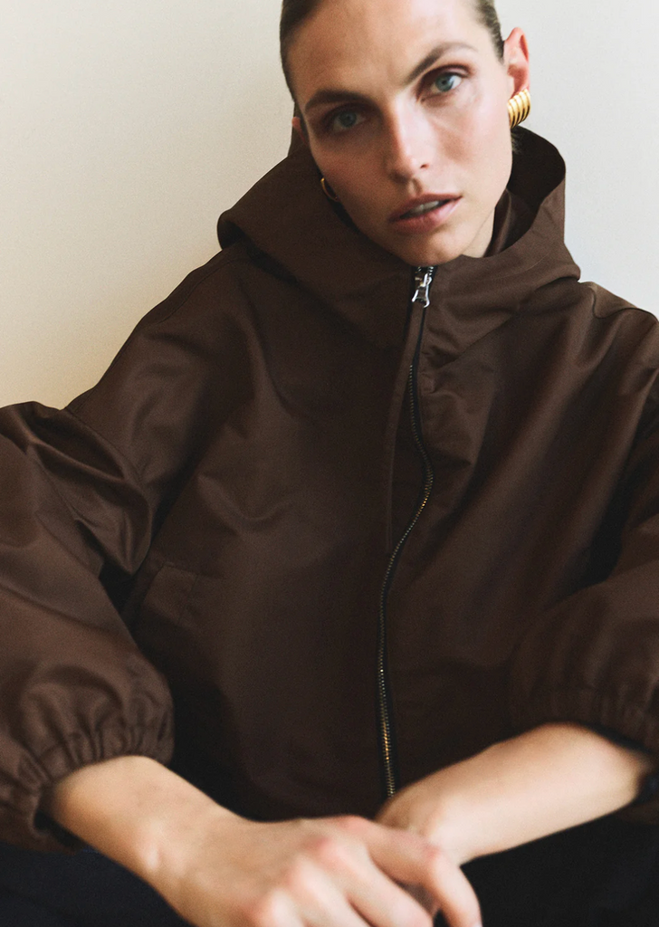 Cropped Nylon Windbreaker in Brown