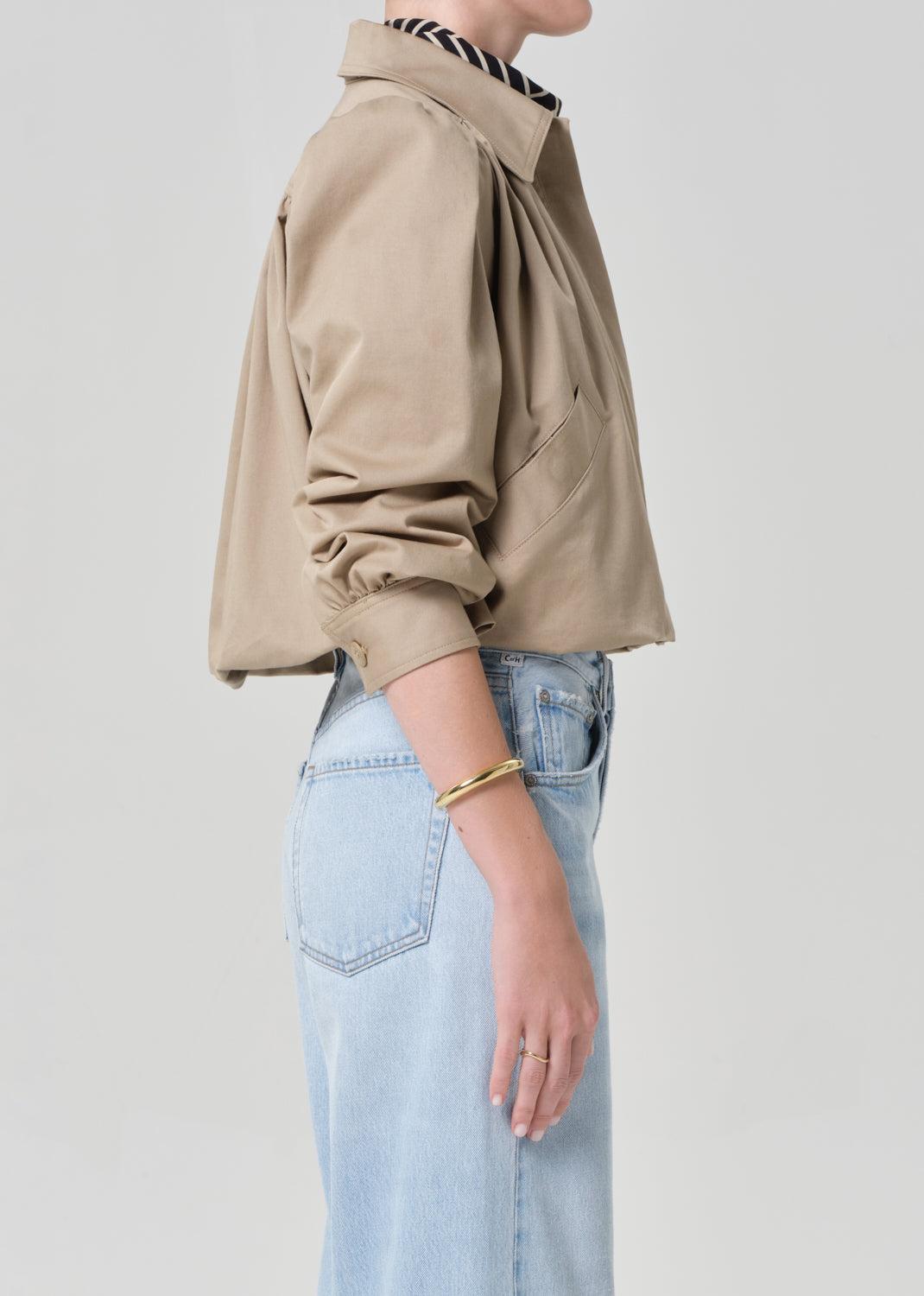 Everly Shirred Crop Jacket in Catalina