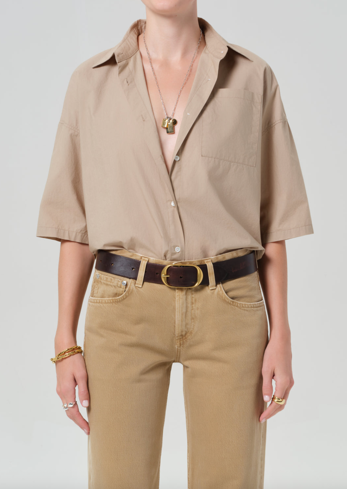 Frances Cropped Cape Button Up In Catalina