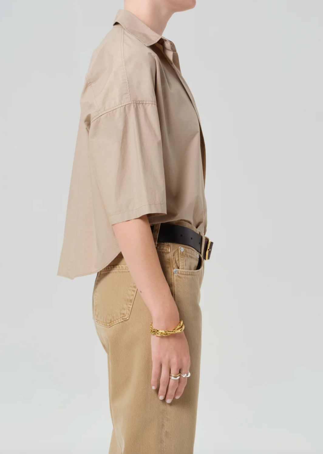 Frances Cropped Cape Button Up In Catalina