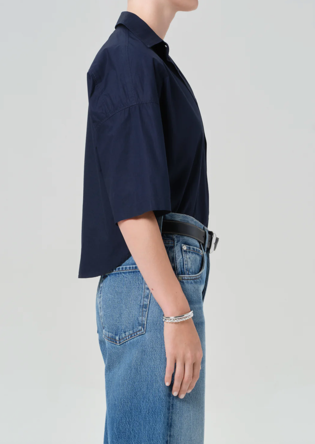 Frances Cropped Cape Button Up In Navy