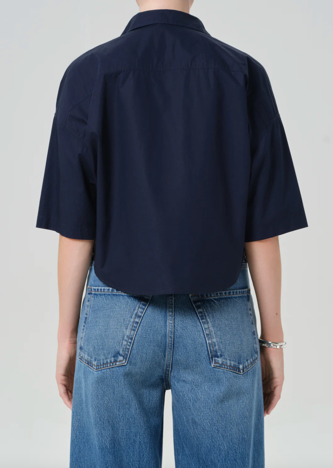 Frances Cropped Cape Button Up In Navy