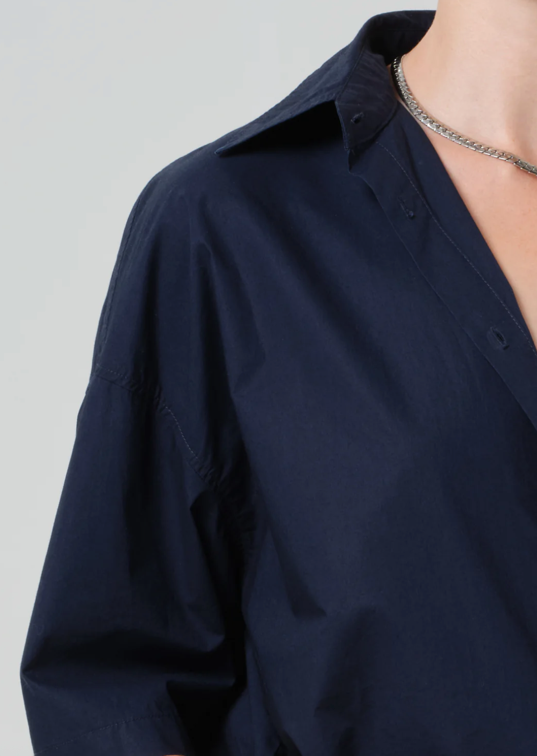 Frances Cropped Cape Button Up In Navy