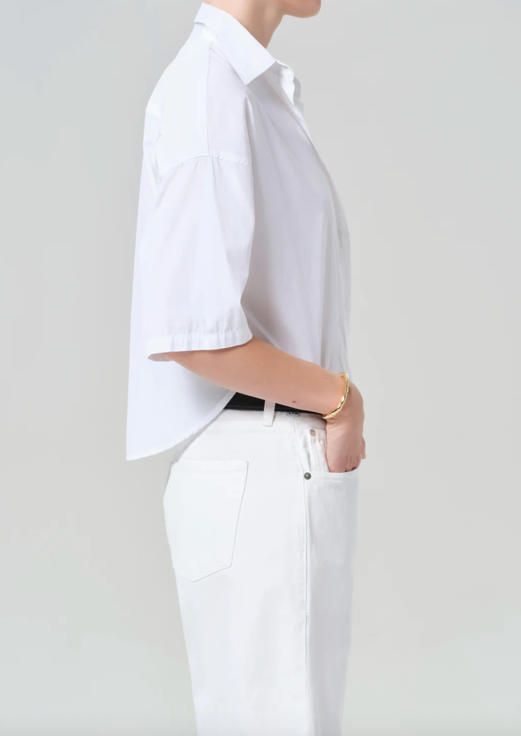 Frances Cropped Cape Button Up In Optic White