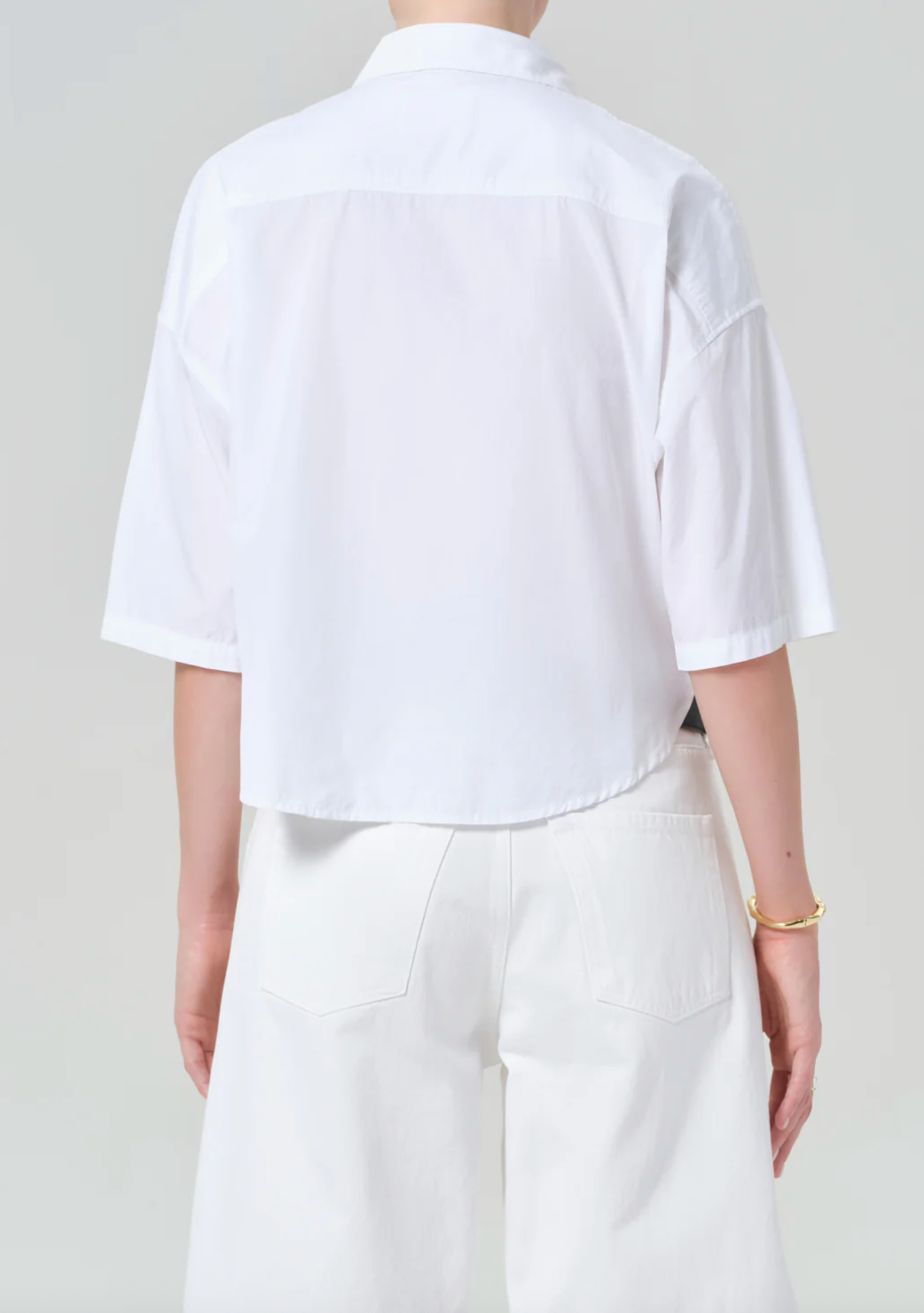 Frances Cropped Cape Button Up In Optic White