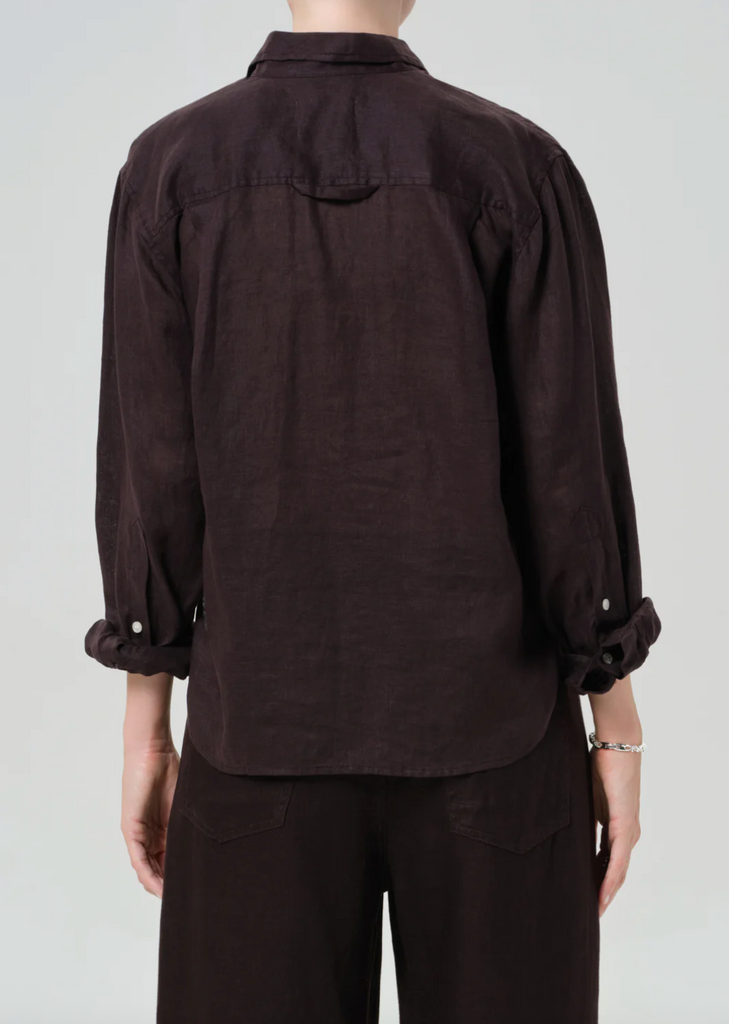 Kayla Shrunken Linen Shirt in Chocolate