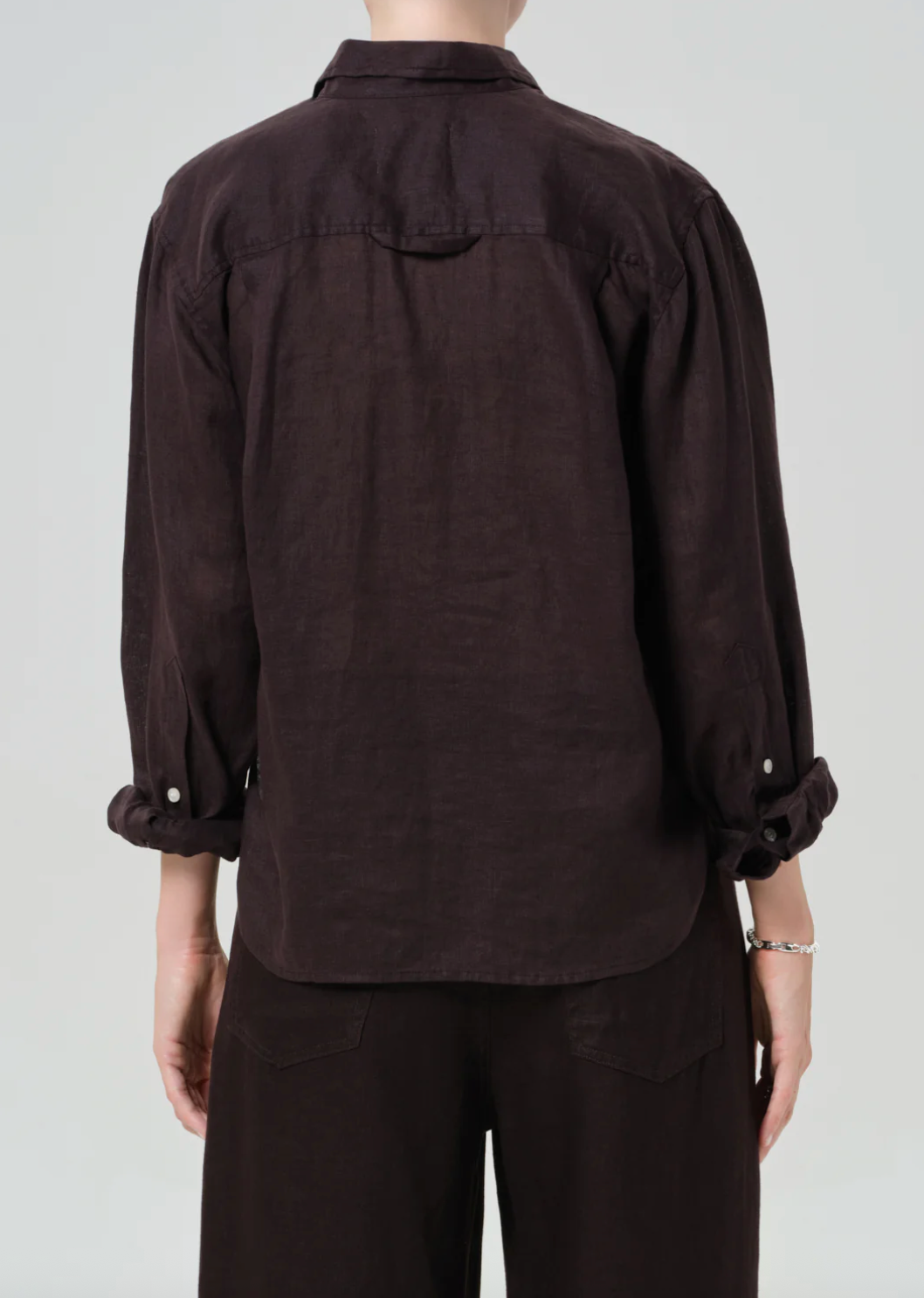 Kayla Shrunken Linen Shirt in Chocolate