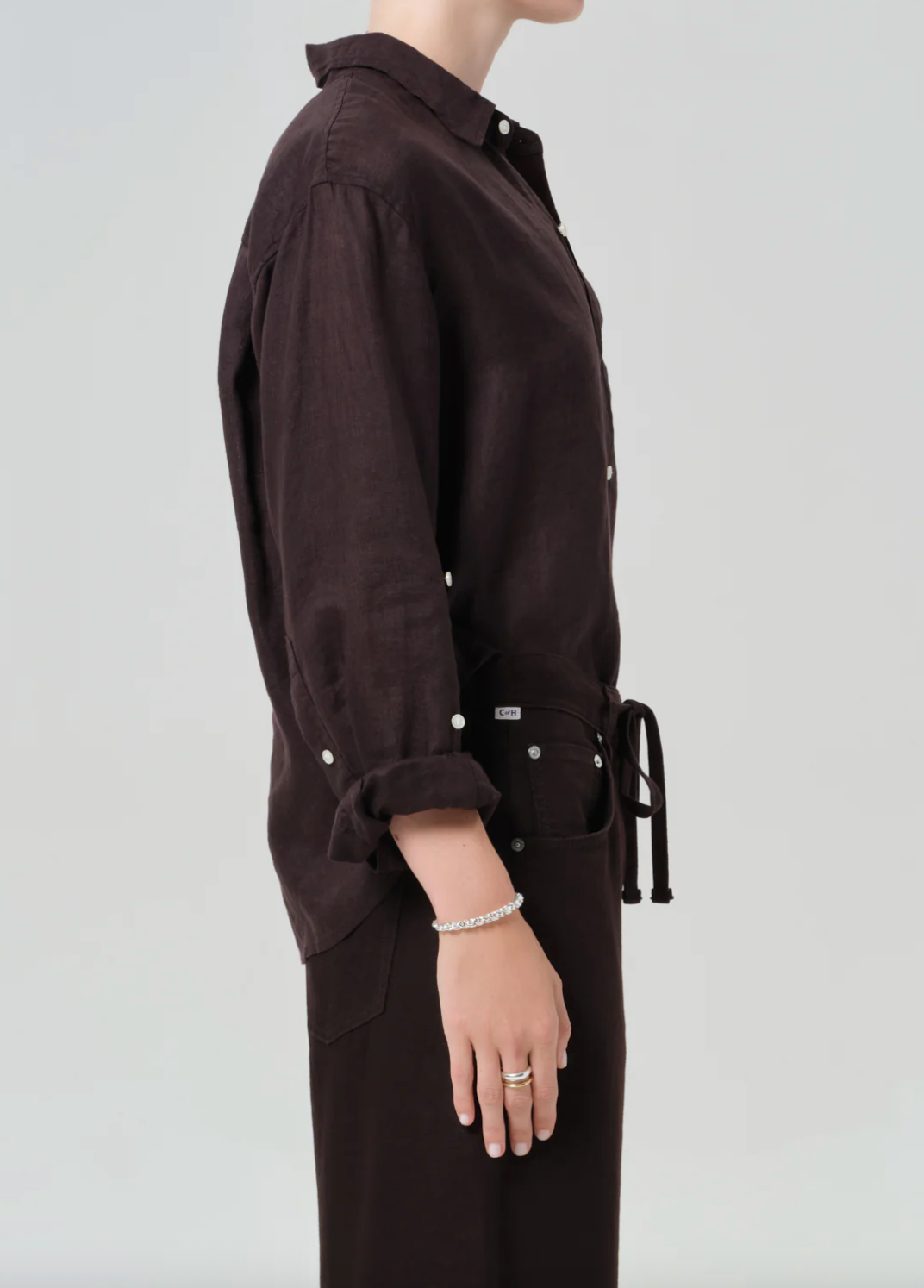 Kayla Shrunken Linen Shirt in Chocolate