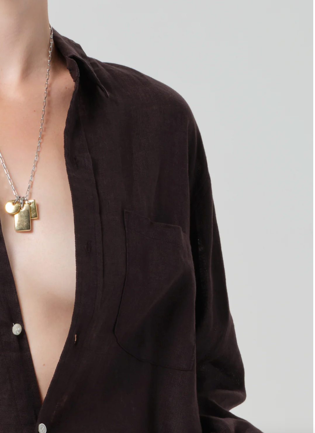 Kayla Shrunken Linen Shirt in Chocolate