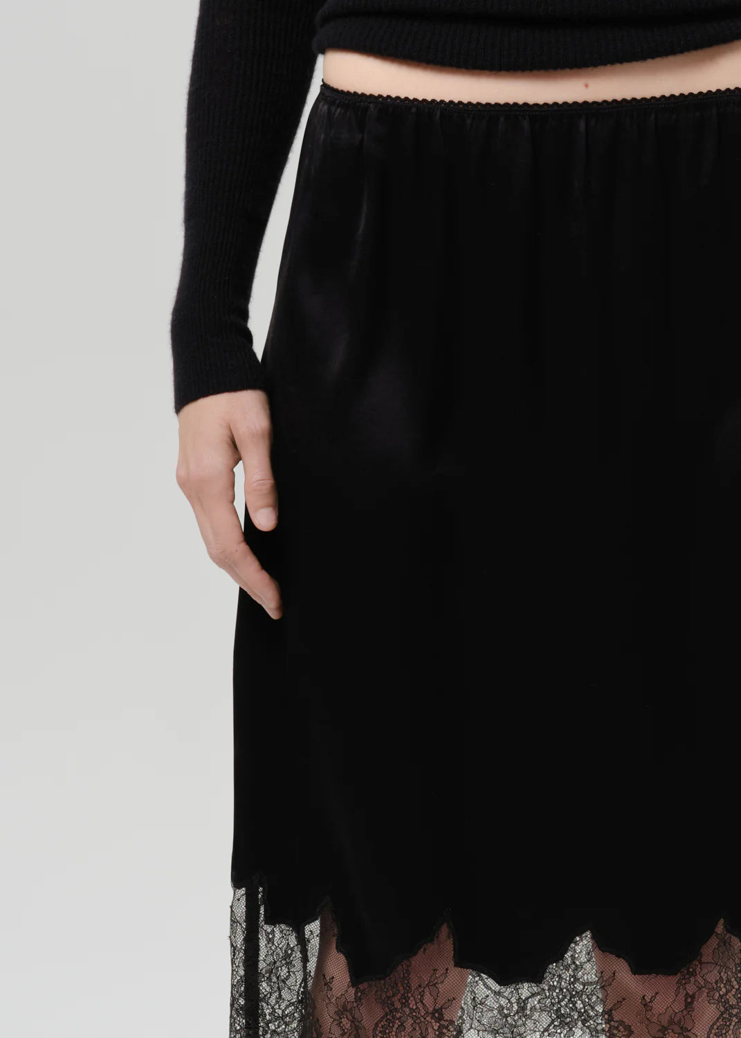 Lace Trimmed Skirt in Black