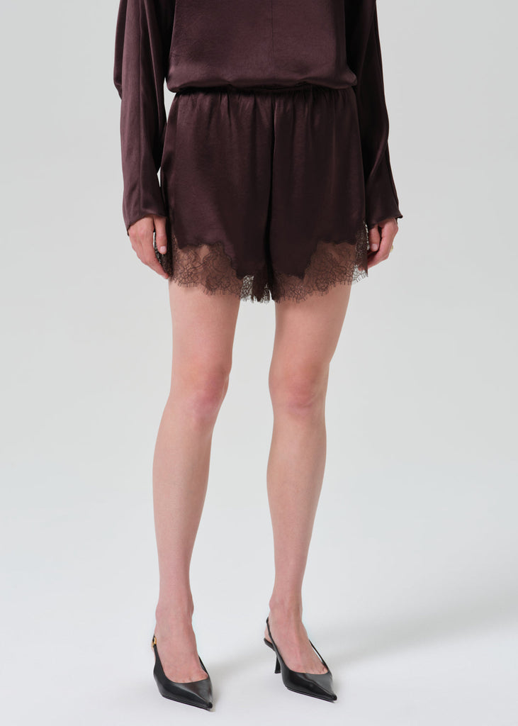 Lace Trimmed Tap Short in Espresso
