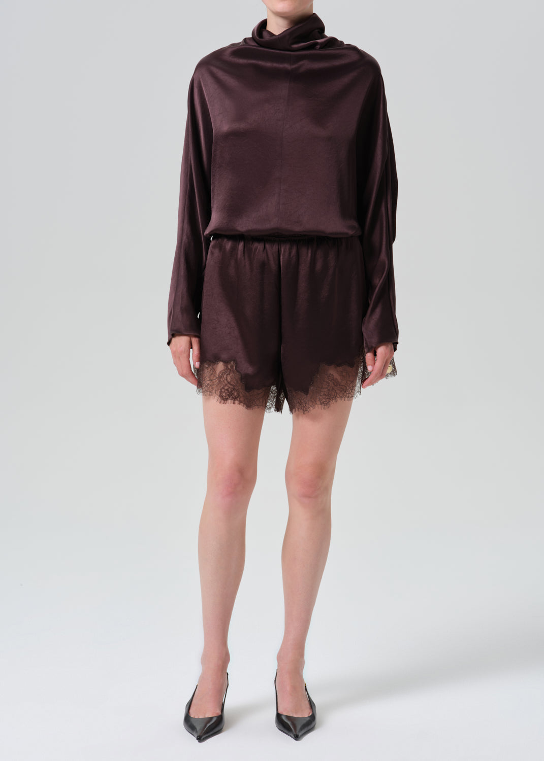 Lace Trimmed Tap Short in Espresso