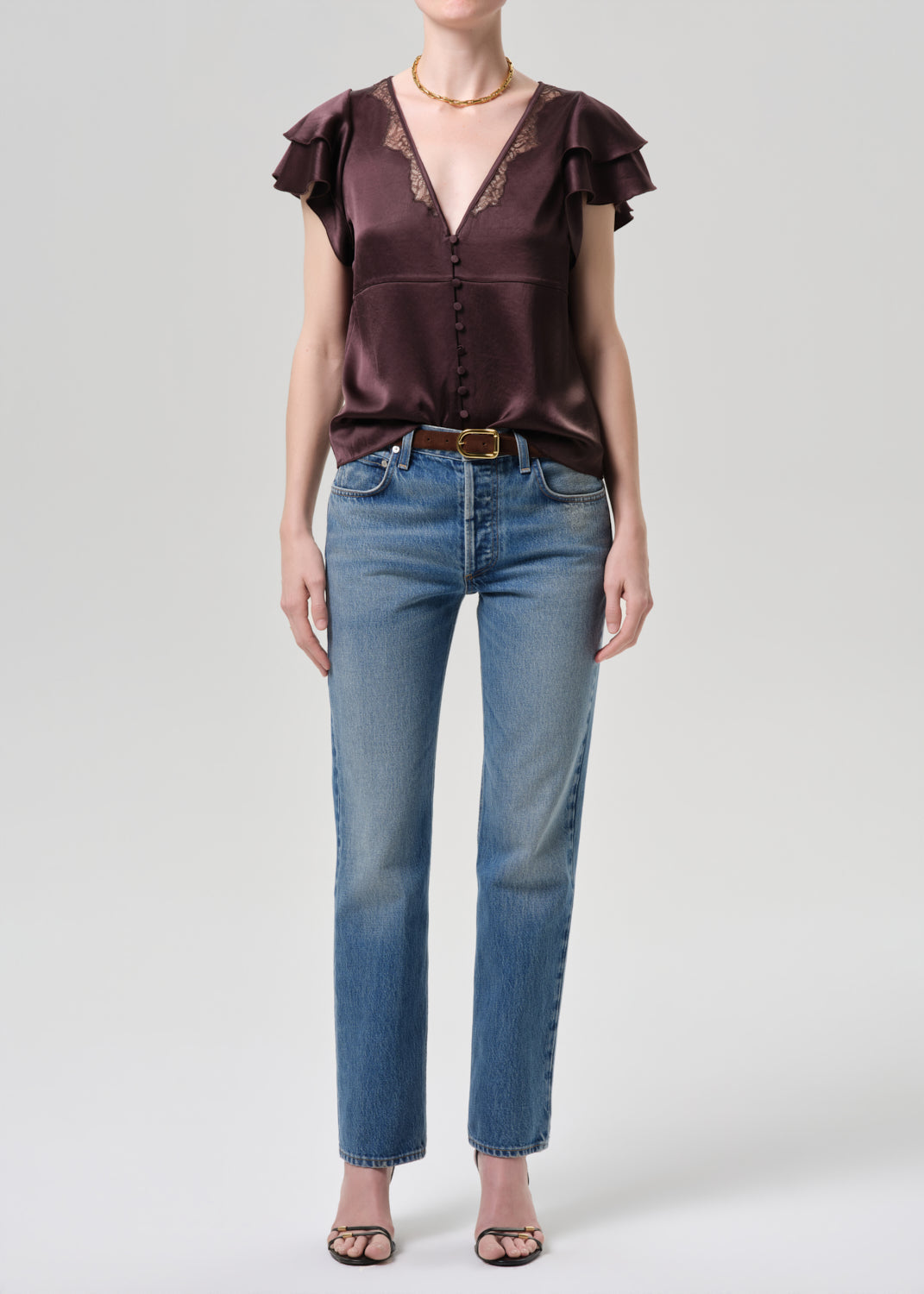 Lola Flutter Lace Sleeve Top in Espresso