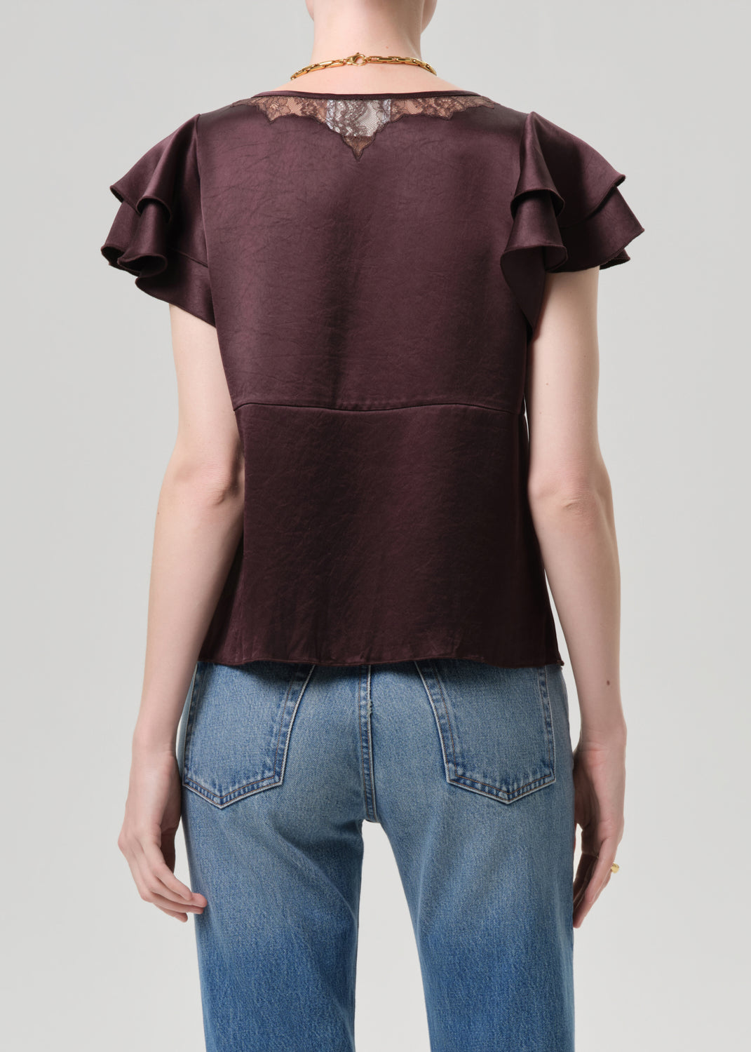 Lola Flutter Lace Sleeve Top in Espresso