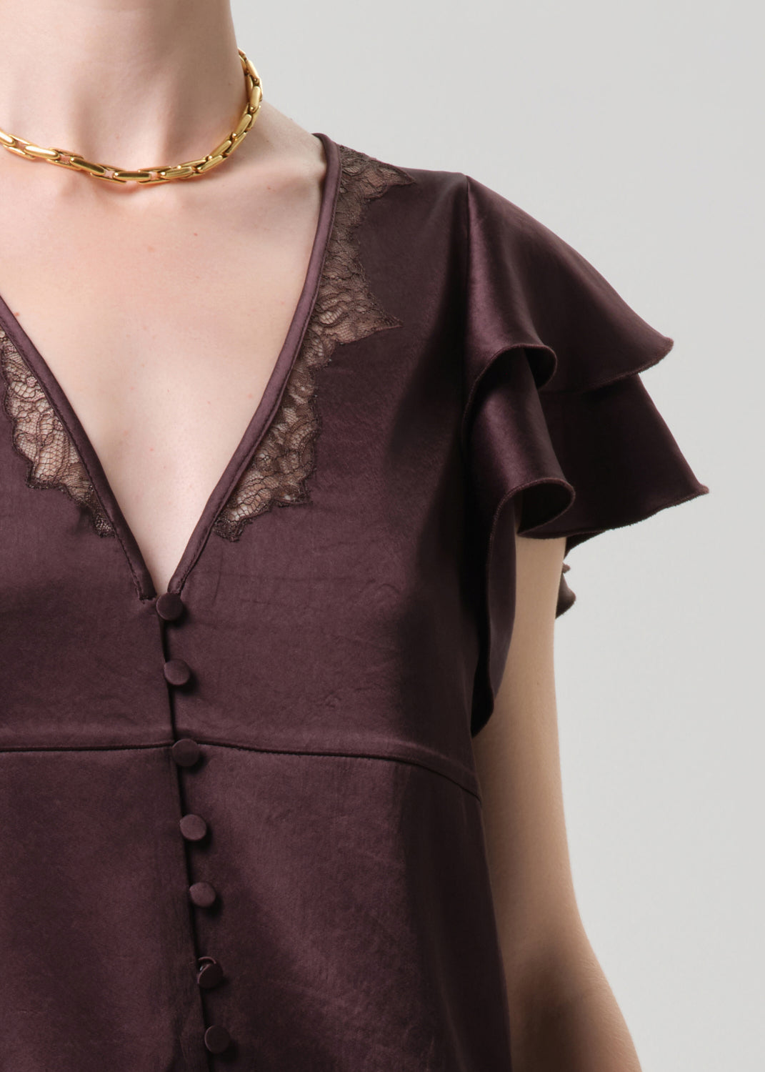 Lola Flutter Lace Sleeve Top in Espresso