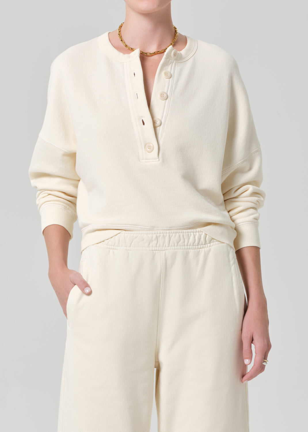Rhomboid Henley in Cream