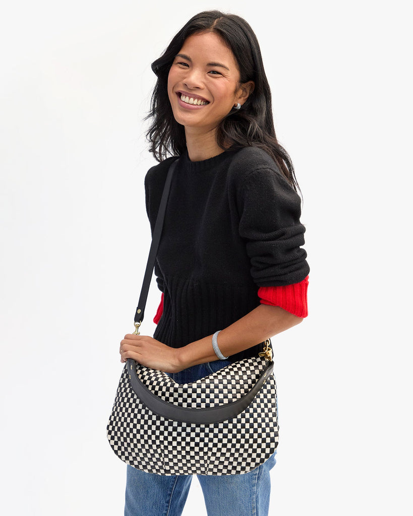 Moyen Messenger in Black/Cream Woven Checker