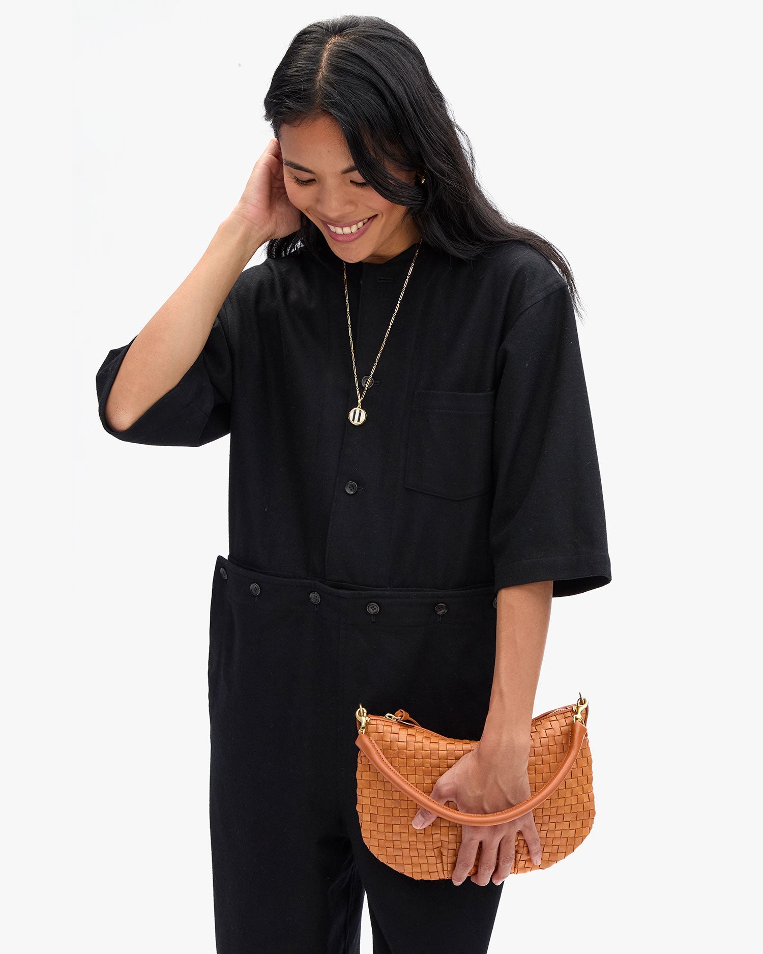 Petit Moyen Messenger in Natural Woven Checker