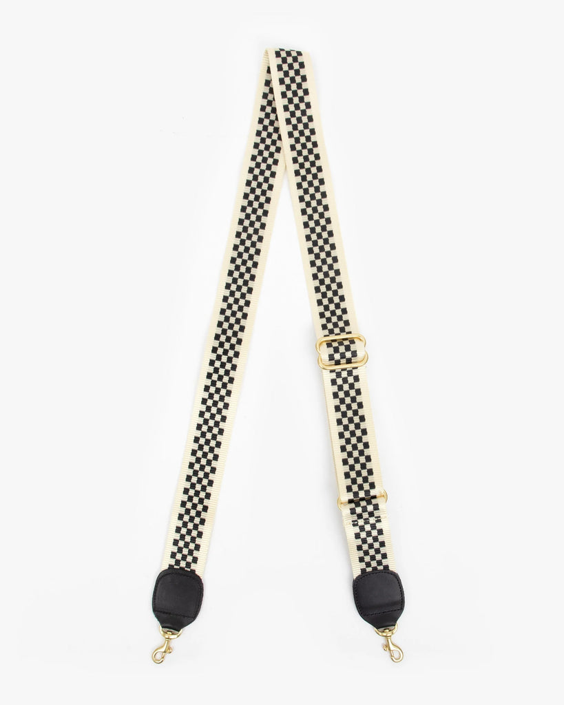 Adjustable Crossbody Strap in Black & Cream Checker