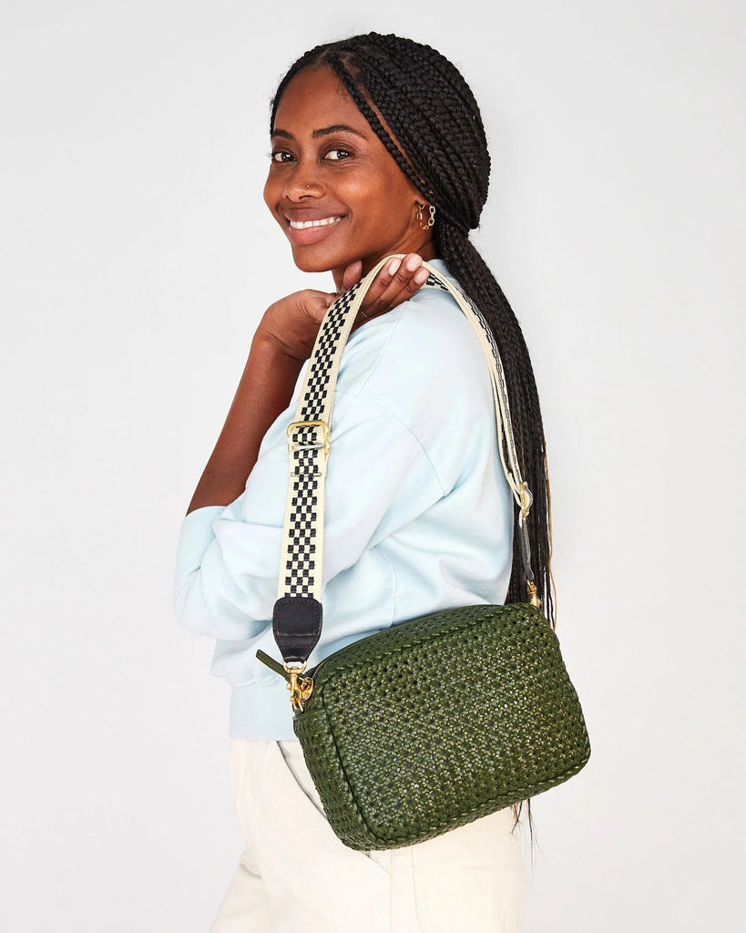 Adjustable Crossbody Strap in Black & Cream Checker