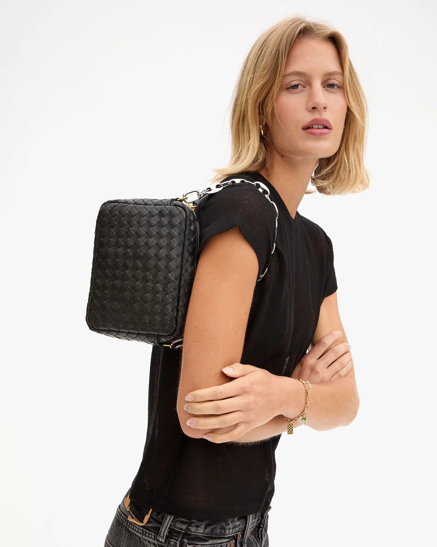 Midi Sac in Black Diagonal Woven