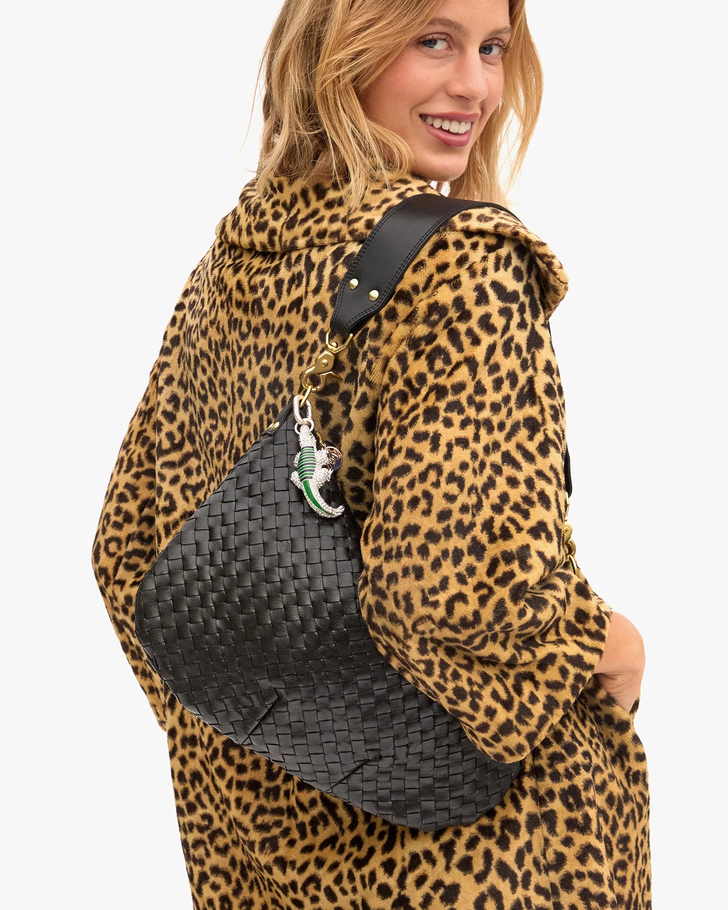 Moyen Messenger in Black Diagonal Woven