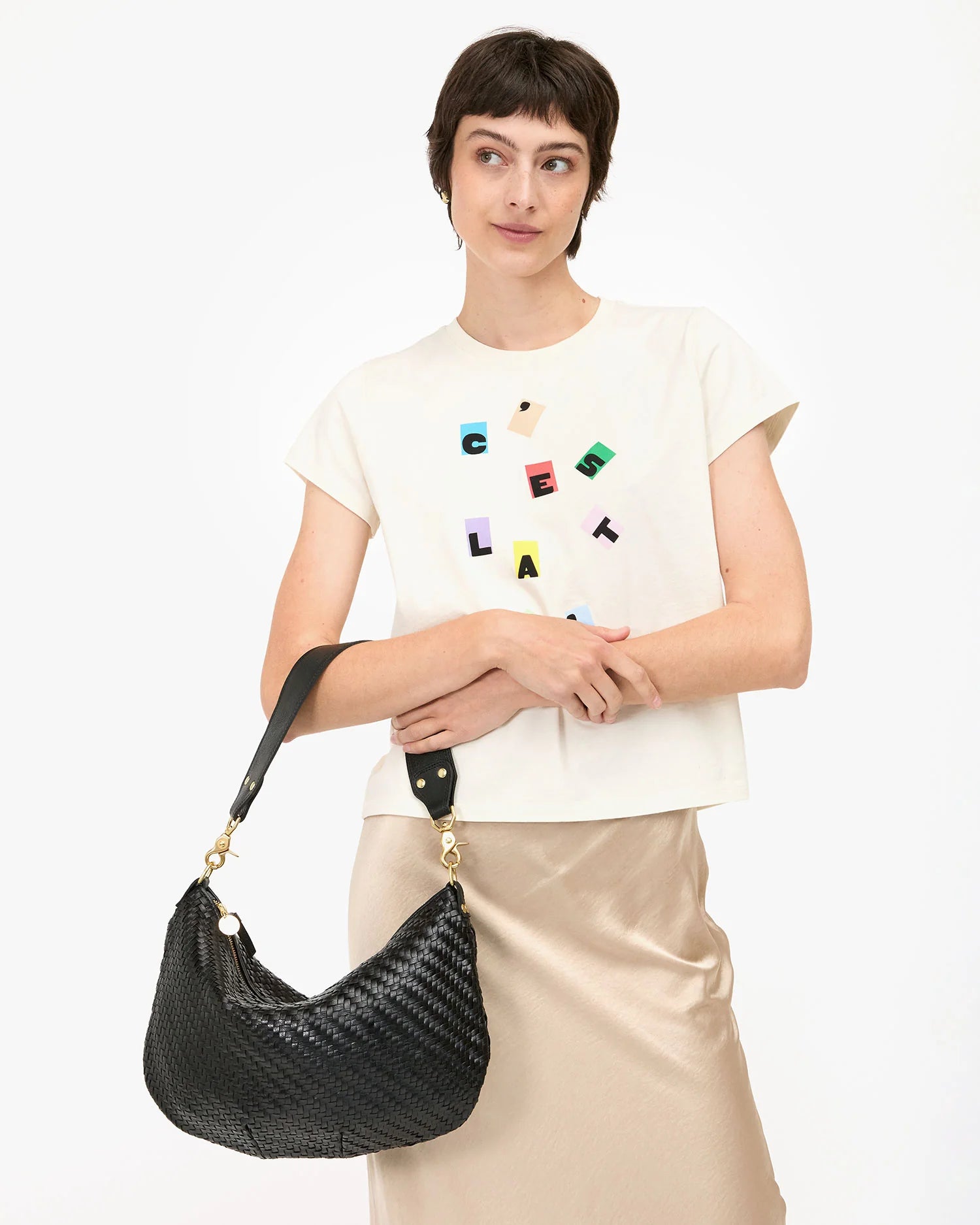 Moyen Messenger in Black Woven Zig-Zag