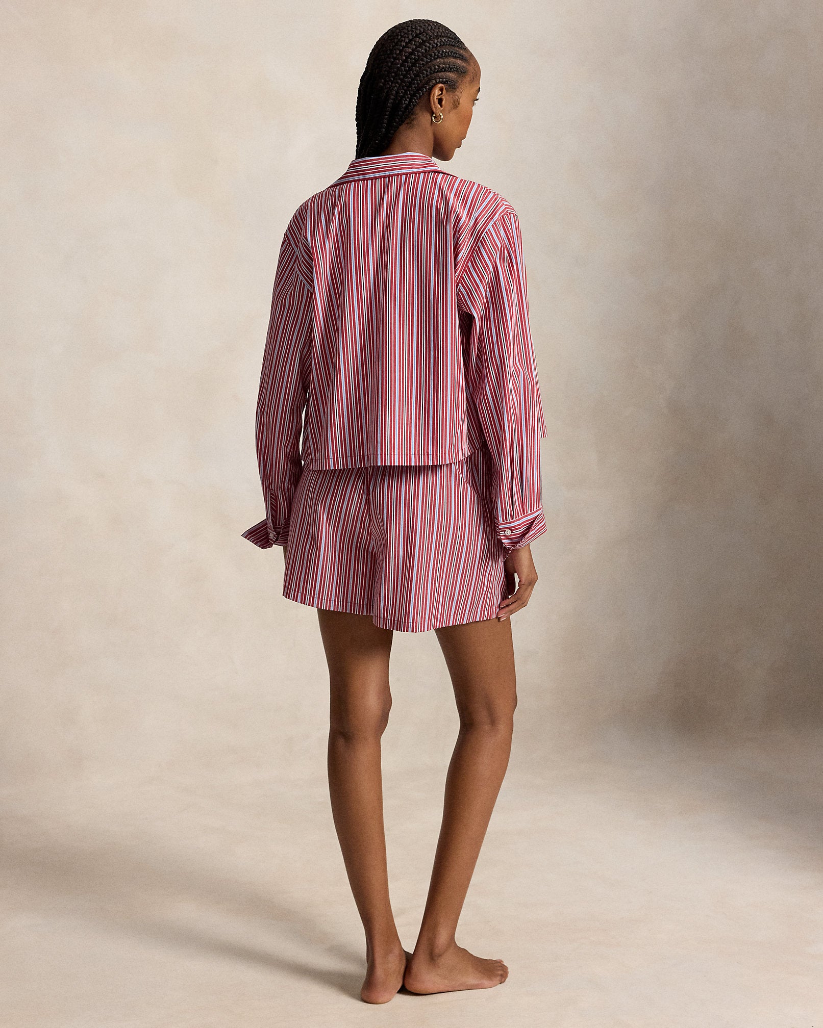 Crop Top & Boxer Poplin Pajama Set in Club Stripe