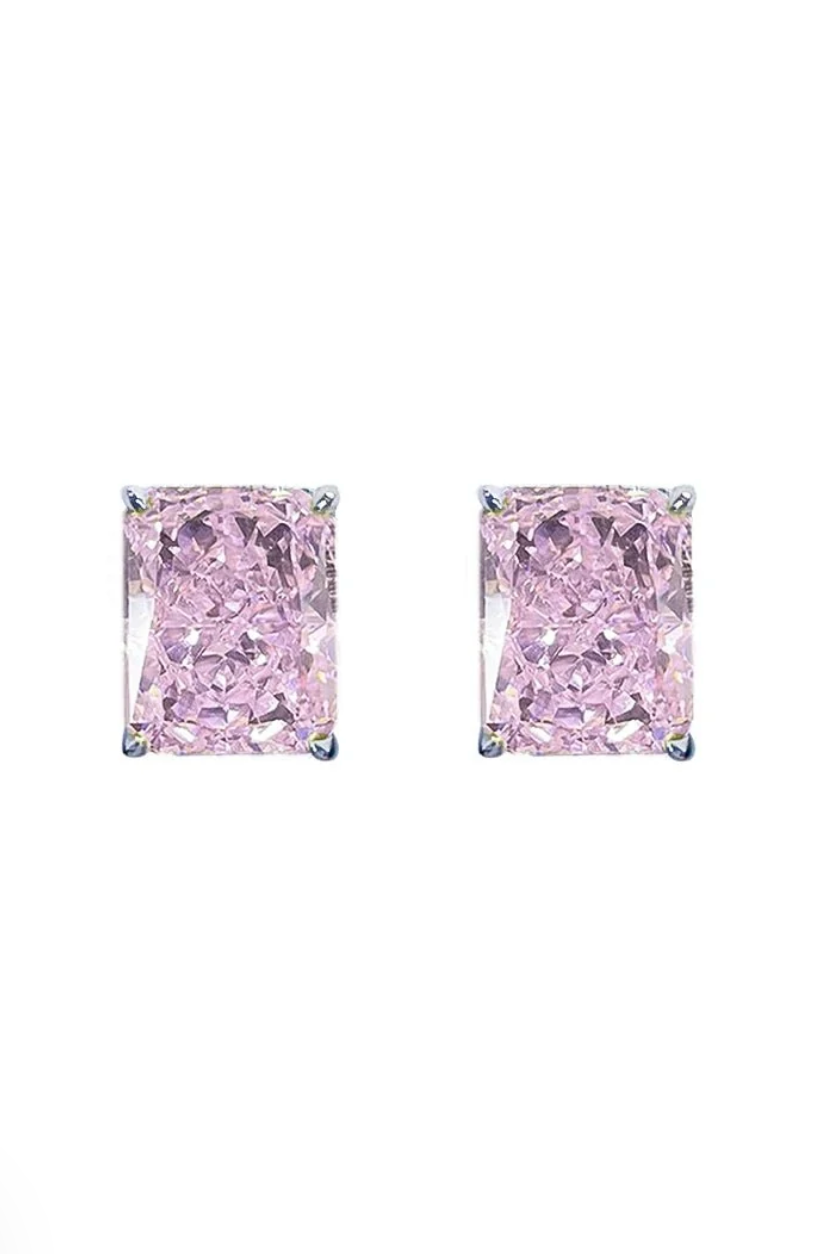 Crushed Ice Stud in White Rhodium and Pink Crystals