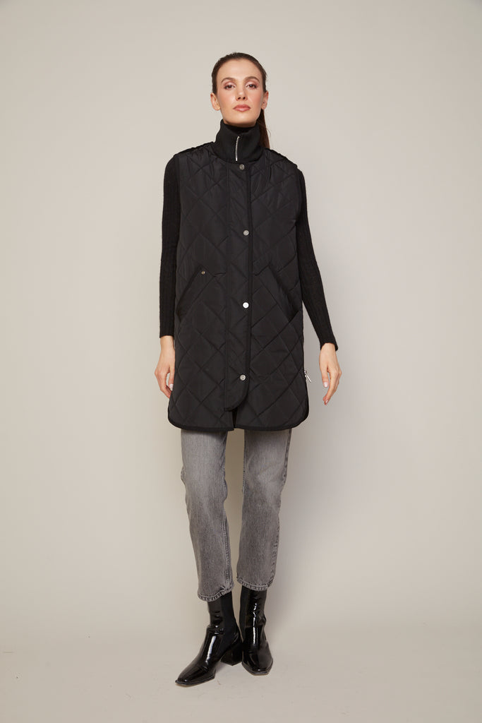Destiny Quilted Long Vest in Black