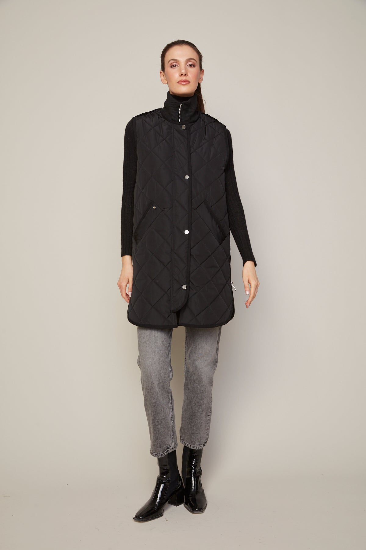 Destiny Quilted Long Vest in Black