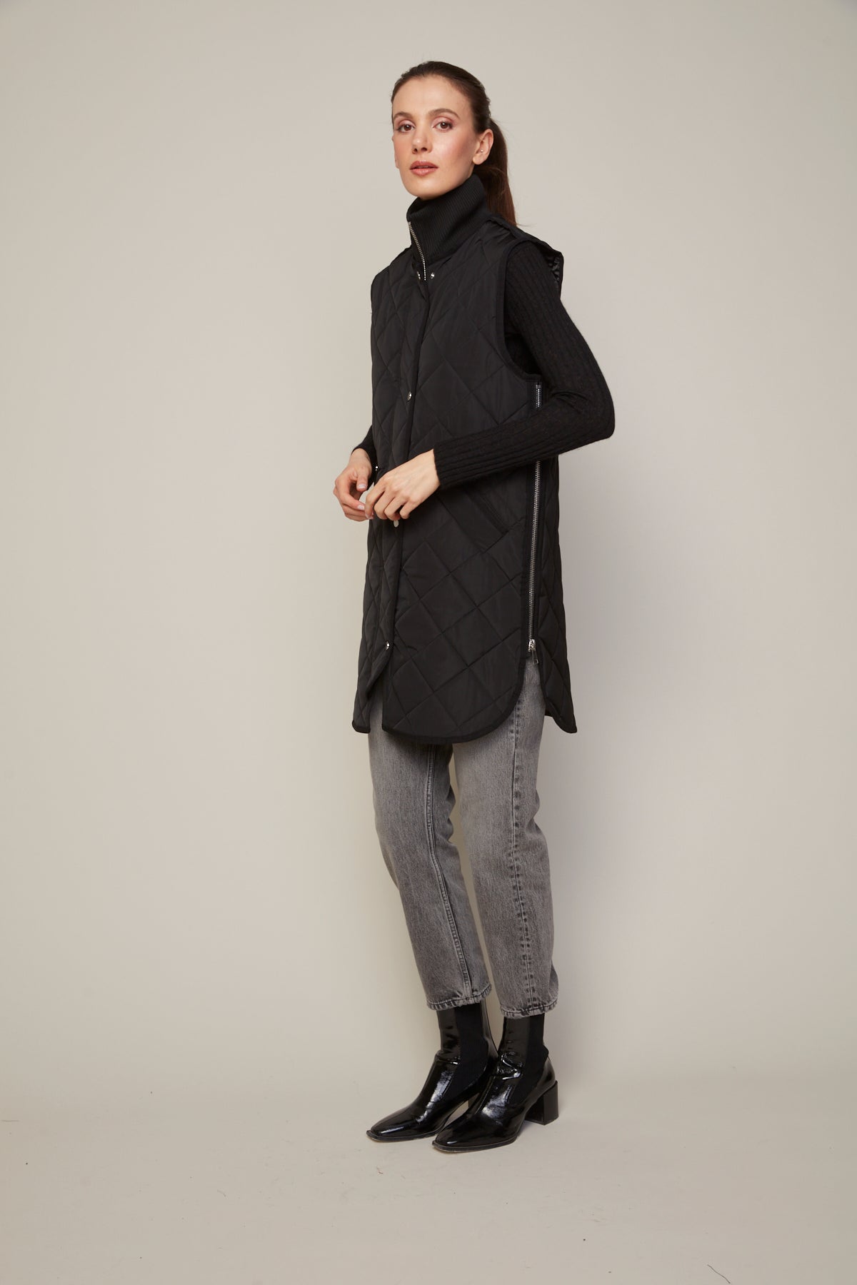 Destiny Quilted Long Vest in Black