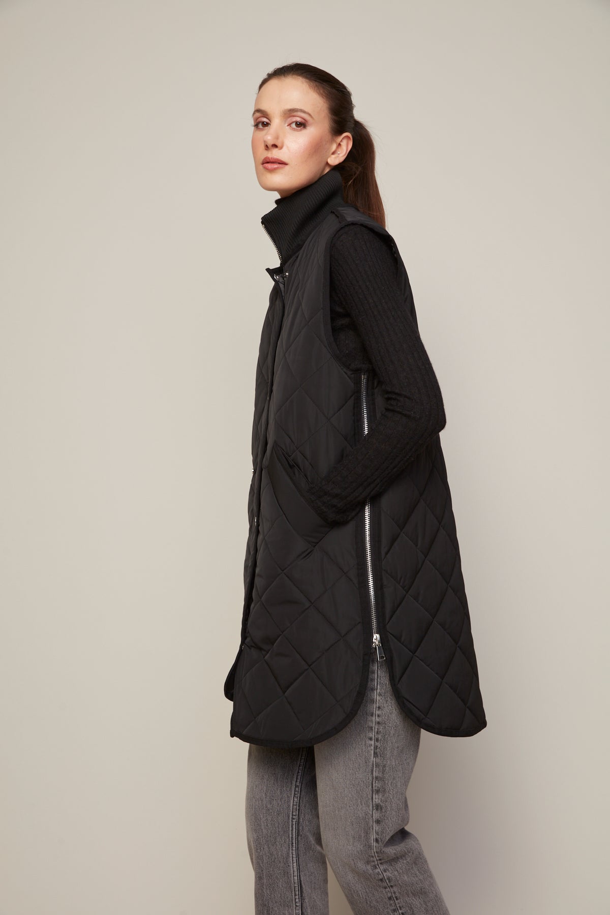 Destiny Quilted Long Vest in Black