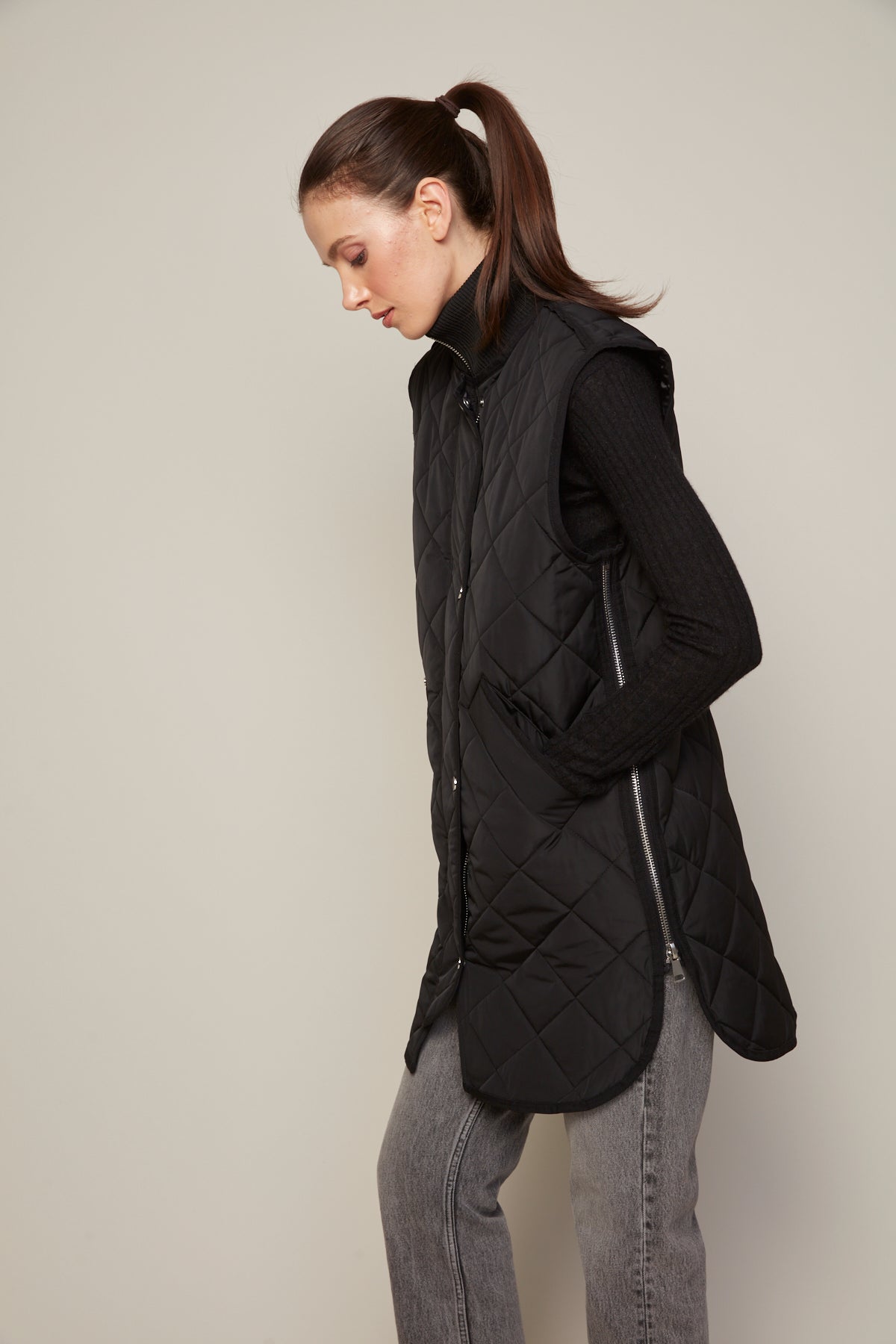 Destiny Quilted Long Vest in Black