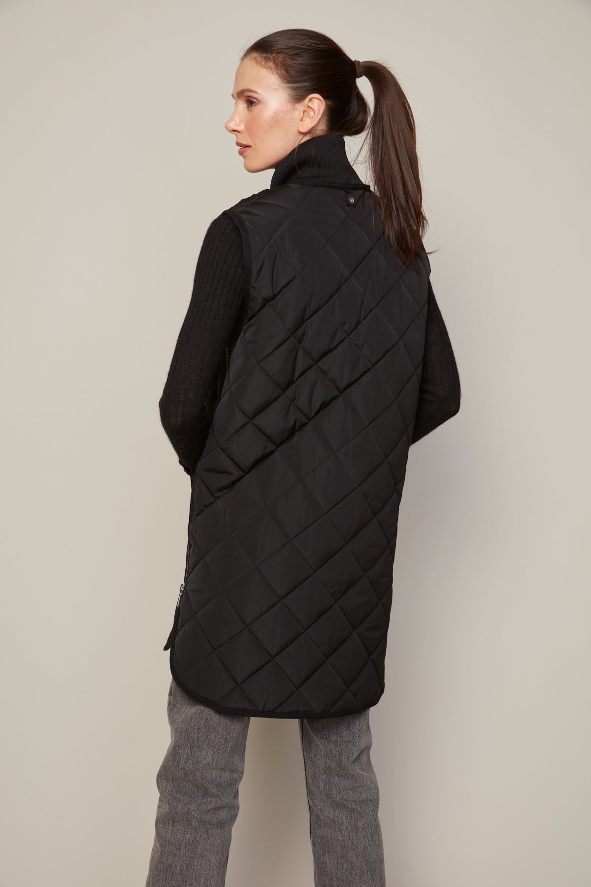 Destiny Quilted Long Vest in Black