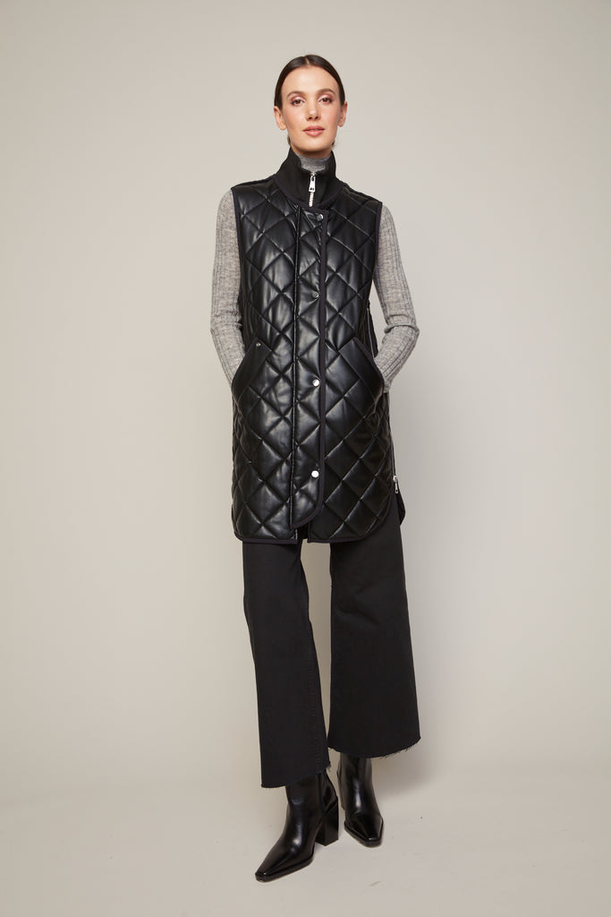 Destiny Vegan Leather Quilted Vest in Black