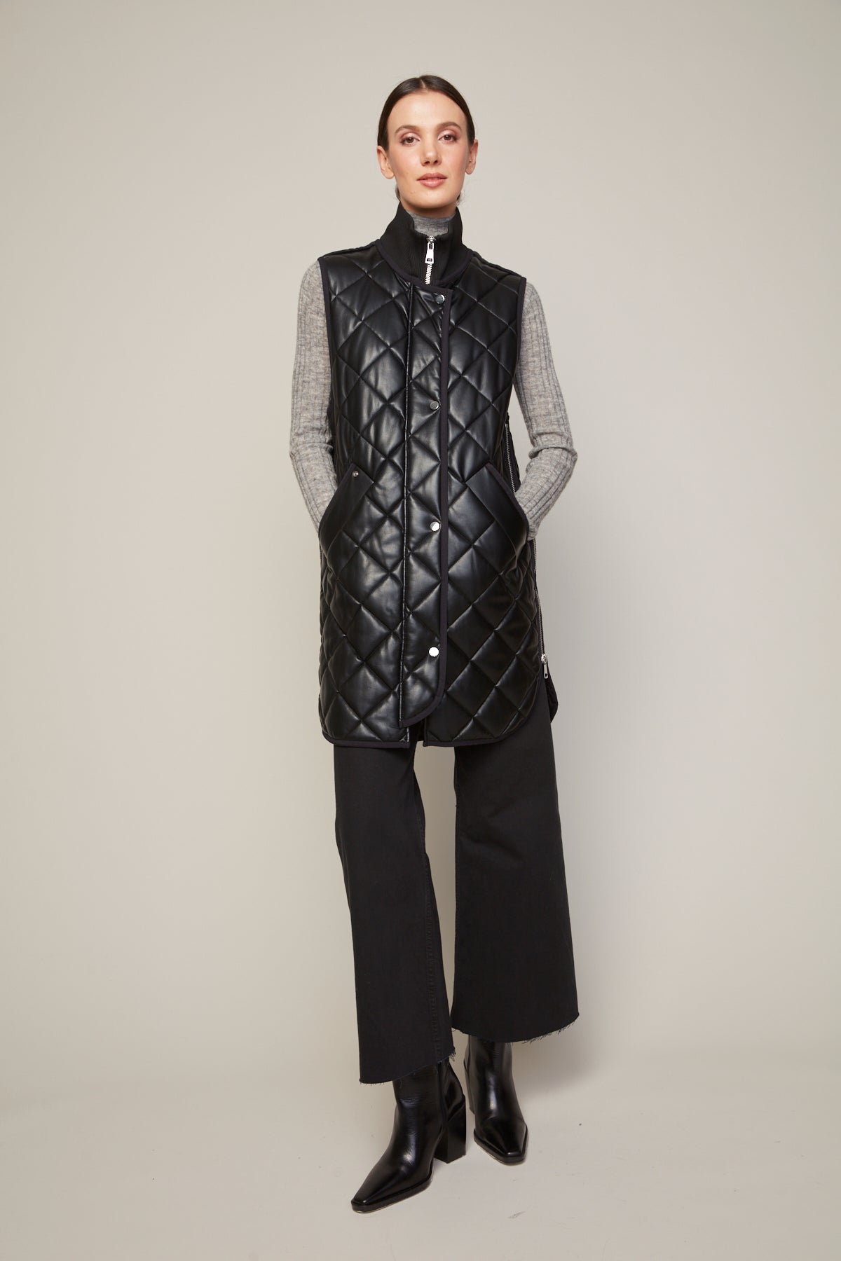 Destiny Vegan Leather Quilted Vest in Black
