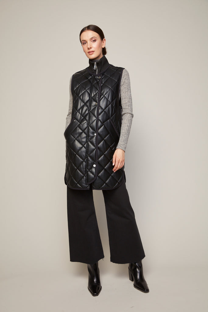 Destiny Vegan Leather Quilted Vest in Black