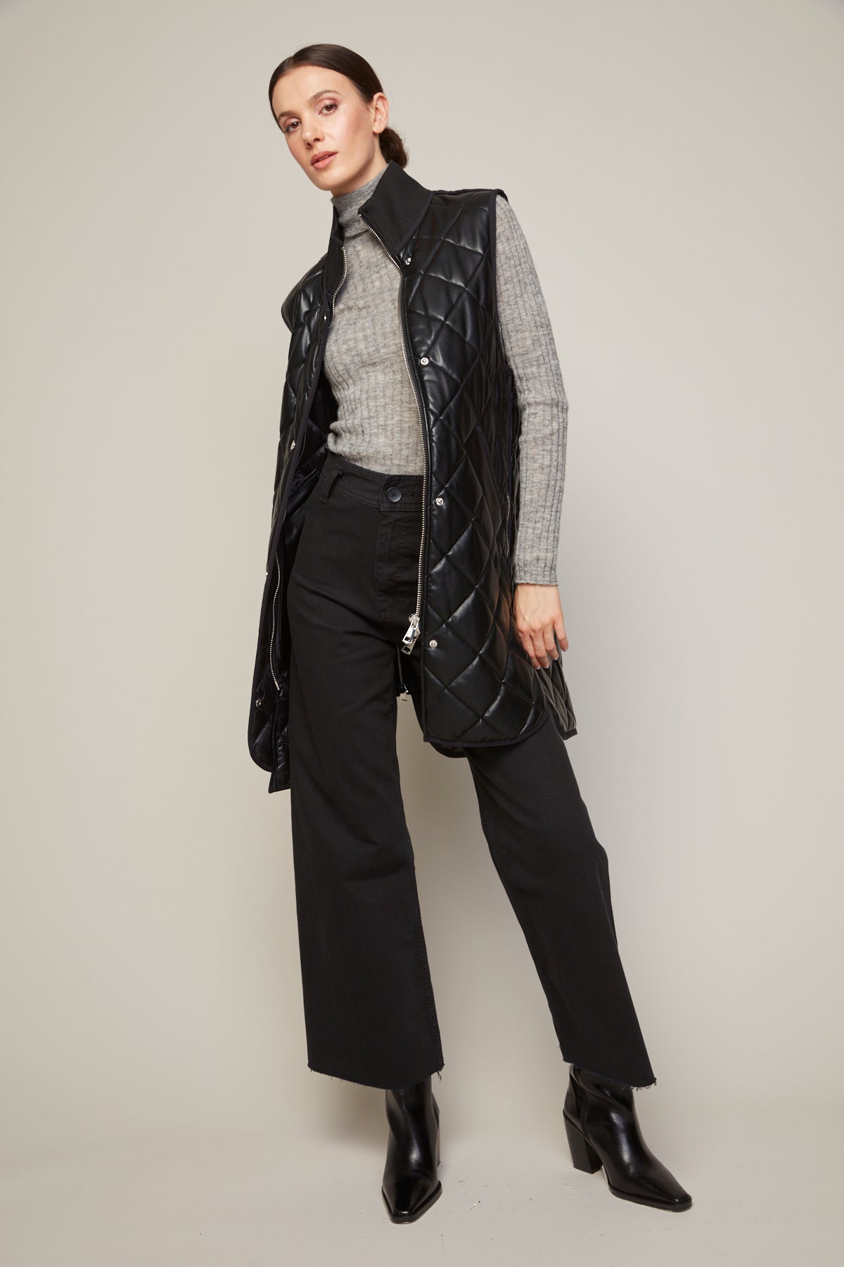 Destiny Vegan Leather Quilted Vest in Black