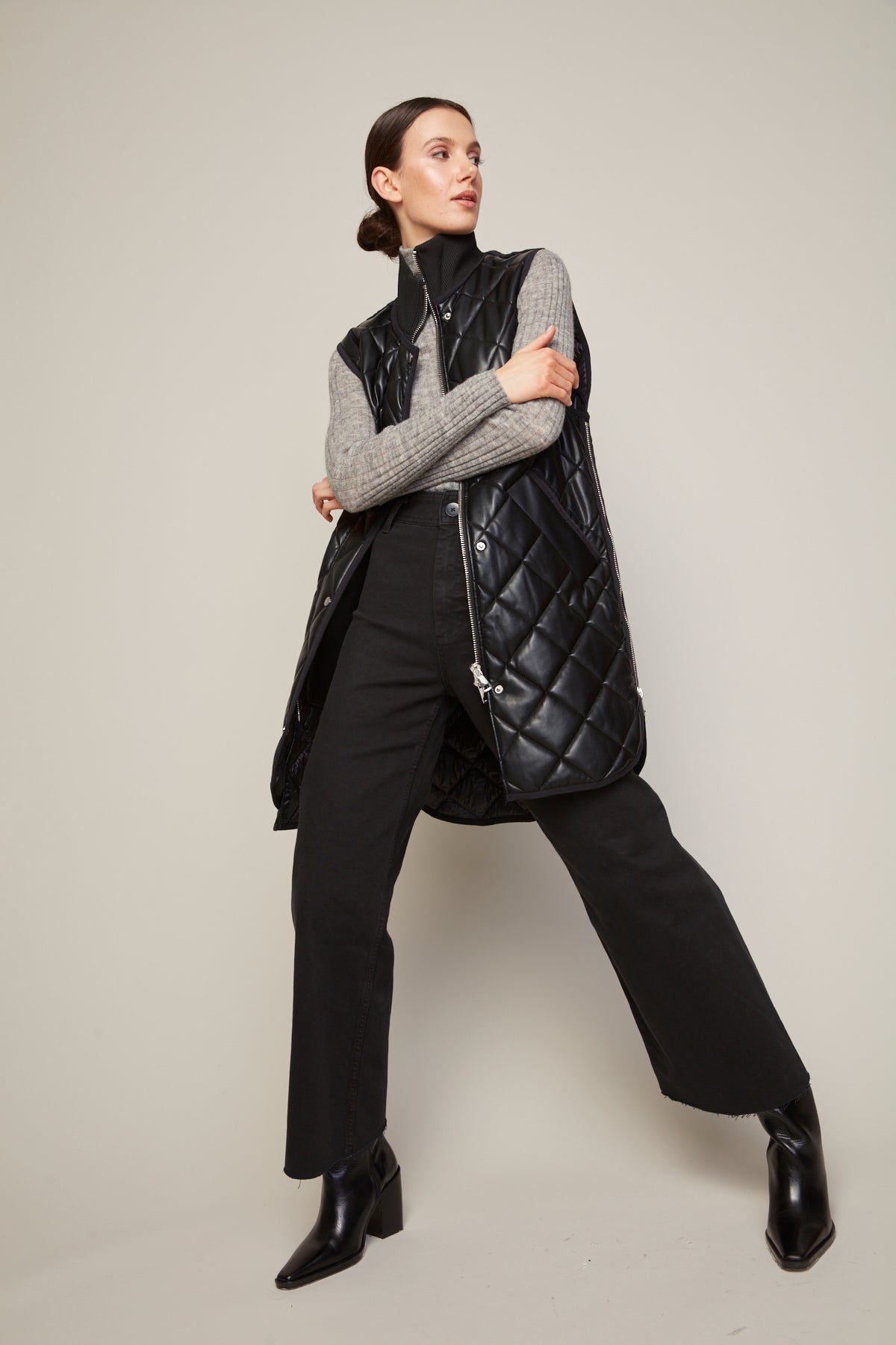 Destiny Vegan Leather Quilted Vest in Black