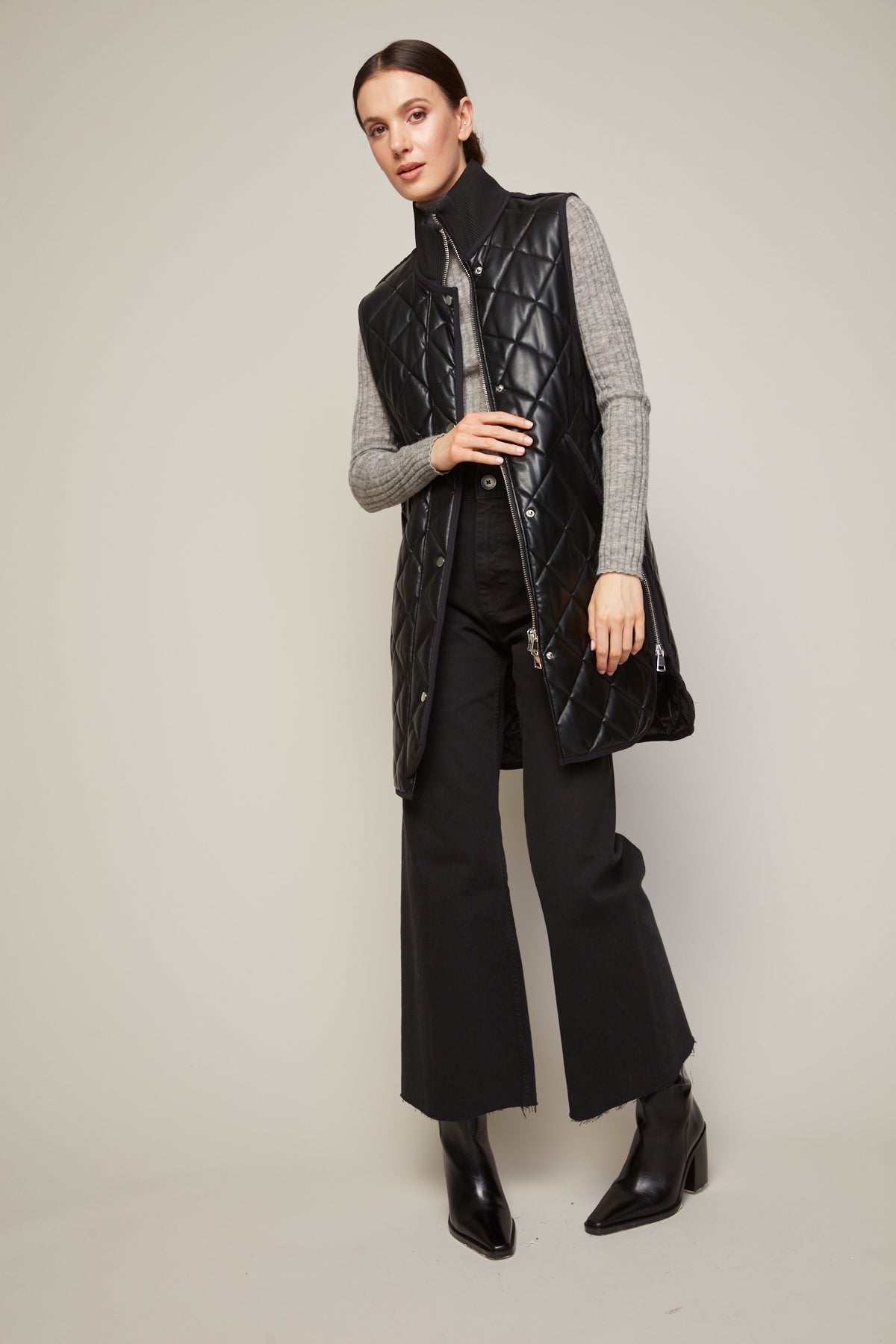 Destiny Vegan Leather Quilted Vest in Black