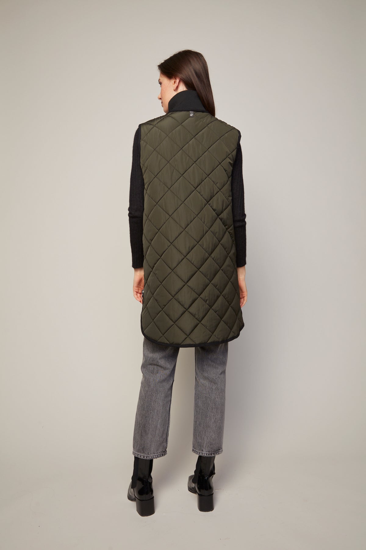 Destiny Quilted Long Vest in Forest Green