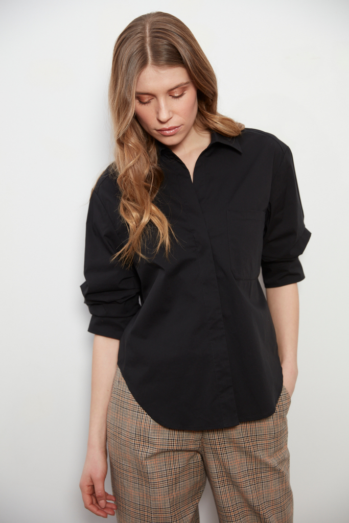 Daria Ruched Sleeve Shirt in Black