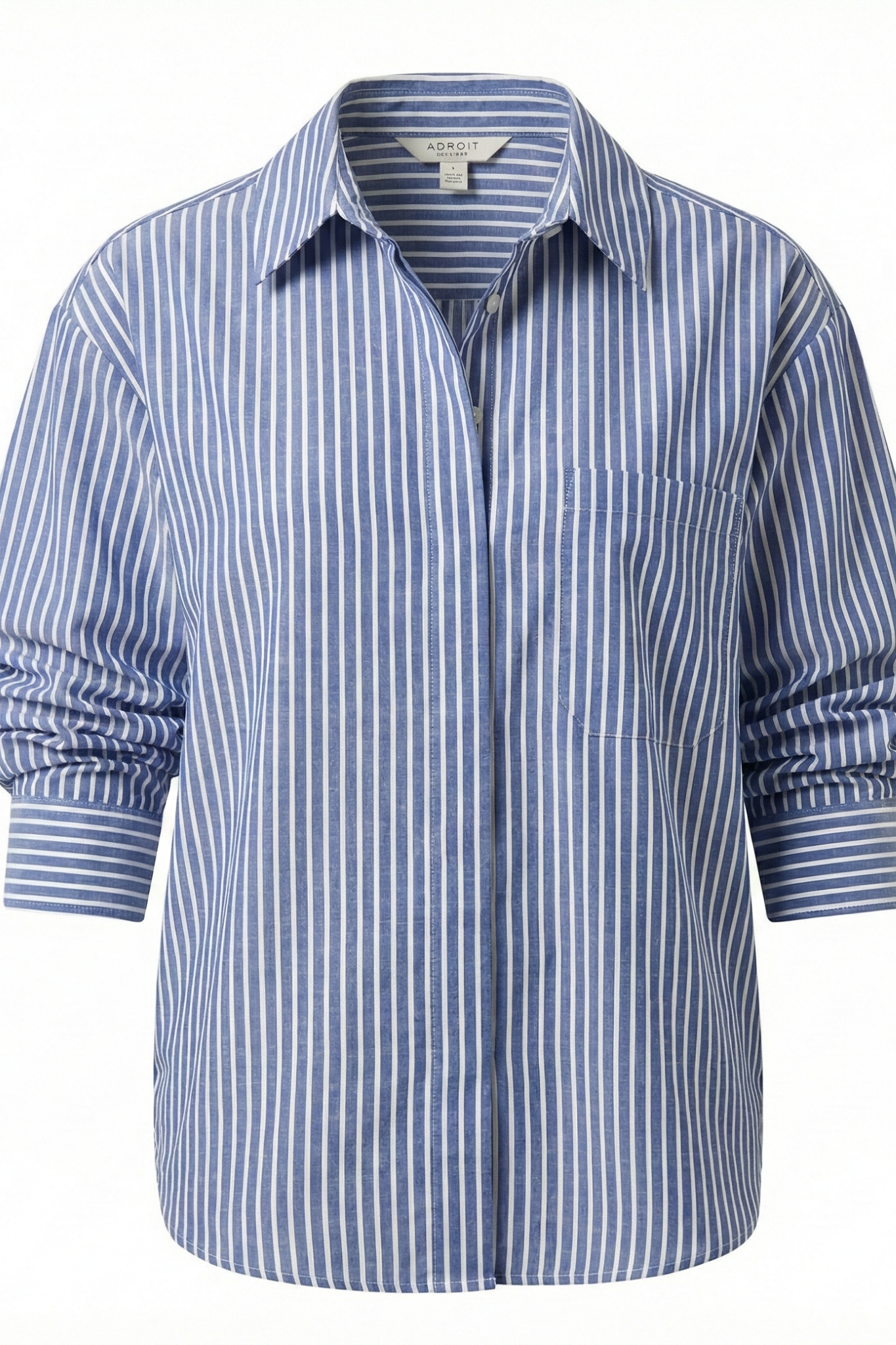 Daria Ruched Sleeve Shirt in Blue Stripe