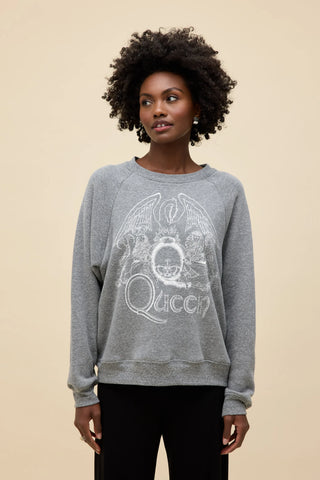 Queen Crest Vintage Raglan Sweatshirt in Heather Grey