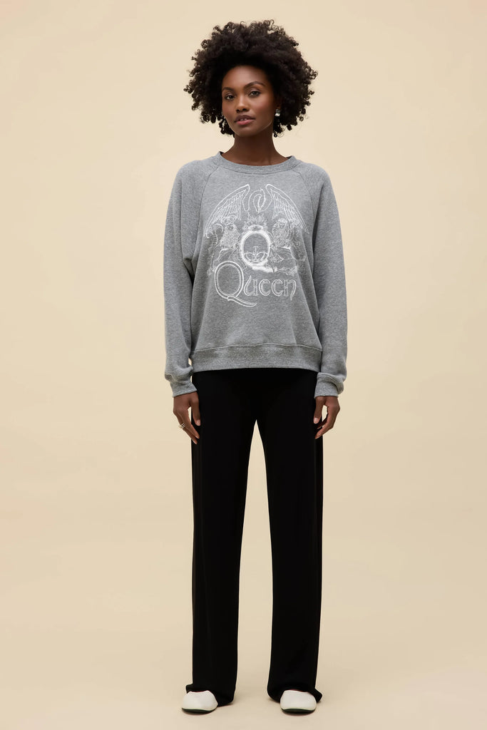 Queen Crest Vintage Raglan Sweatshirt in Heather Grey